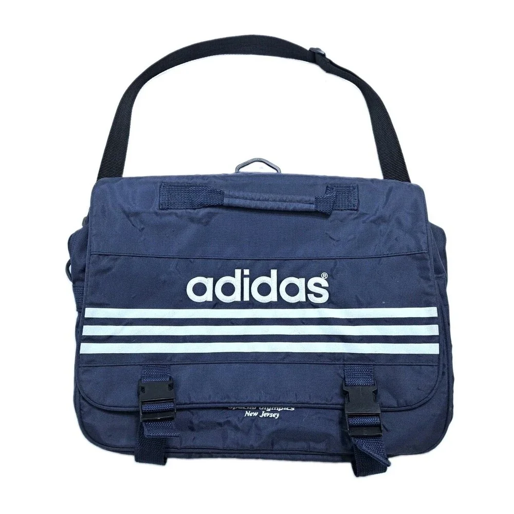 Vintage 80s Adidas B106 Messenger Bag Blue Nylon Made Taiwan Metal Zipper RARE